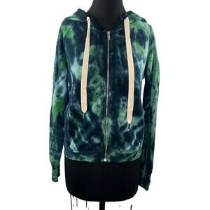 NSF Blue Green Tie-Dye Cotton Long Sleeve Drawstring Zip Front Hoodie Jacket S